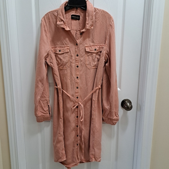 Parasuco Shirt Dress Women's Large Dusty Pink Peach Tencel Fabric Denim Look - Picture 11 of 11